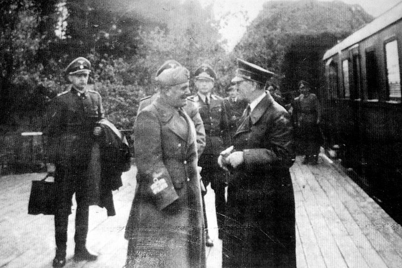 Meeting of Adolf Hitler and Benito Mussolini at the entrance of the Stępina tunnel in Anlage Süd